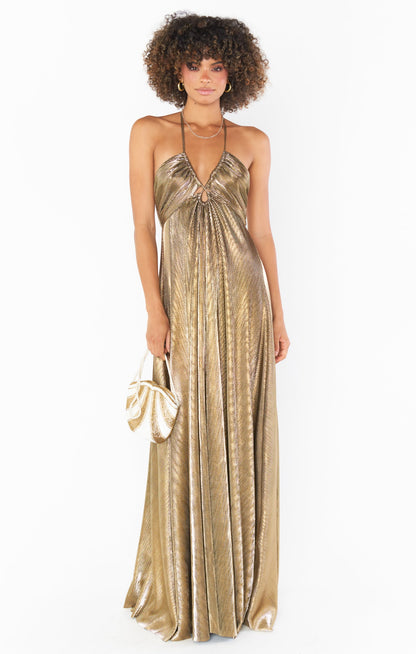 Paros Maxi Dress ~ Pleated Gold