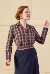 1930s Amelia Blouse - Navy and Orange Plaid