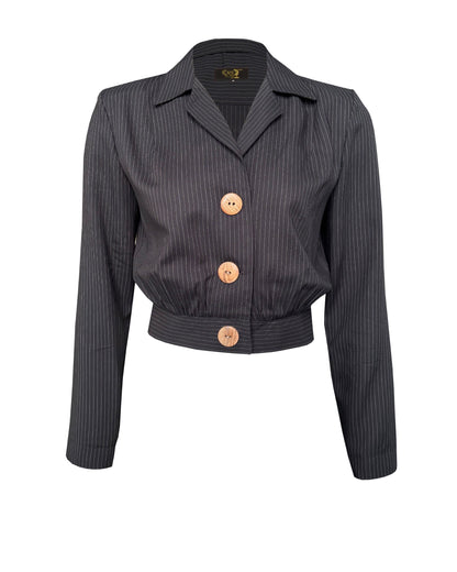 1930s Amelia Blouse - Black Pinstripe