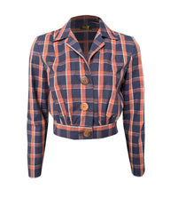 1930s Amelia Blouse - Navy and Orange Plaid