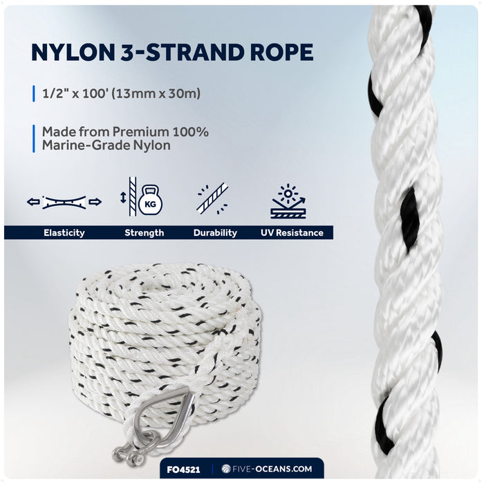 Anchor Rode, 1/2" x 100' Rope with 1/4" x 6' Galvanized Chain - FO4521 - Five Oceans