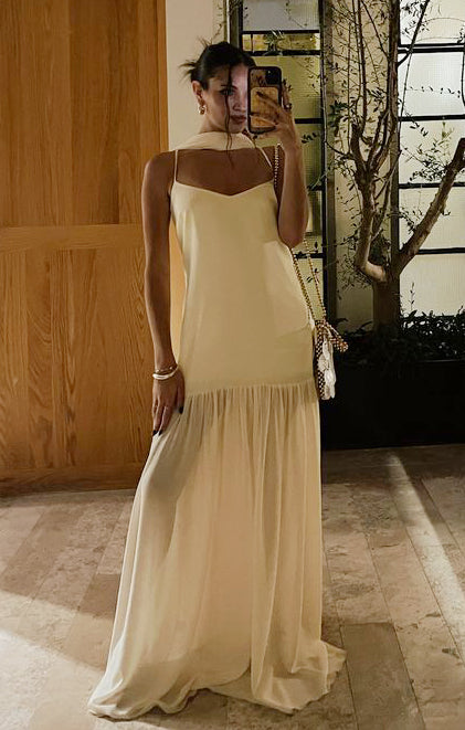 Dalia Maxi Dress ~ Pale Yellow Luxe Satin