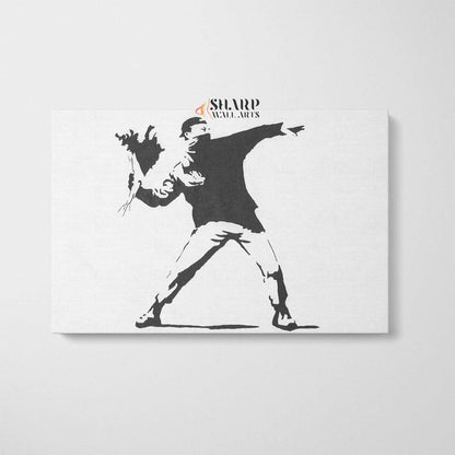 Banksy - Flower Thrower (Love Is In The Air) Canvas Wall Art - SharpWallArts