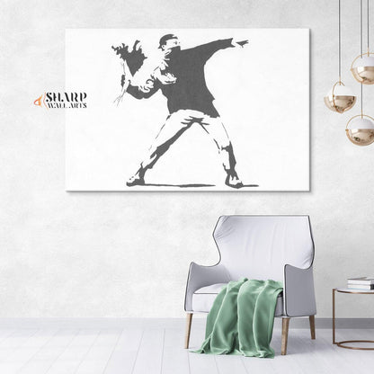 Banksy - Flower Thrower (Love Is In The Air) Canvas Wall Art - SharpWallArts