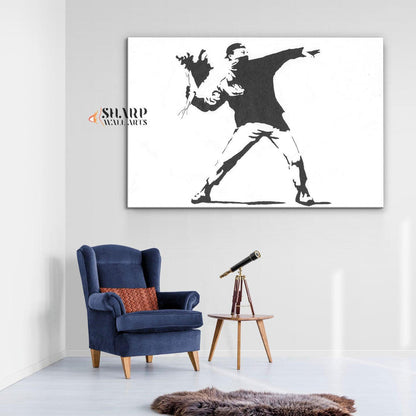 Banksy - Flower Thrower (Love Is In The Air) Canvas Wall Art - SharpWallArts