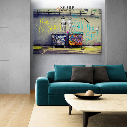 Banksy - Peeing Boys Life Is Short Chill The Duck Out Wall Art Canvas - SharpWallArts