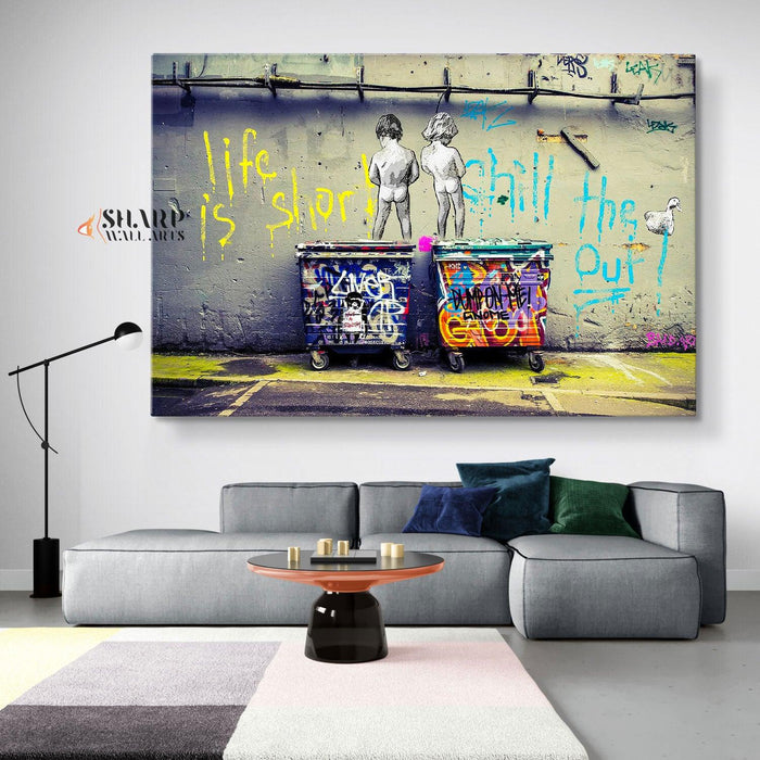 Banksy - Peeing Boys Life Is Short Chill The Duck Out Wall Art Canvas - SharpWallArts