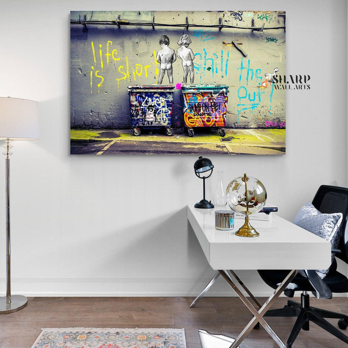 Banksy - Peeing Boys Life Is Short Chill The Duck Out Wall Art Canvas - SharpWallArts