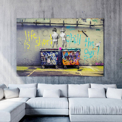 Banksy - Peeing Boys Life Is Short Chill The Duck Out Wall Art Canvas - SharpWallArts