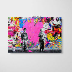 Banksy Charlie Chaplin And Albert Einstein Graffiti Wall Art Canvas - SharpWallArts