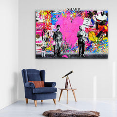 Banksy Charlie Chaplin And Albert Einstein Graffiti Wall Art Canvas - SharpWallArts