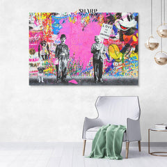 Banksy Charlie Chaplin And Albert Einstein Graffiti Wall Art Canvas - SharpWallArts