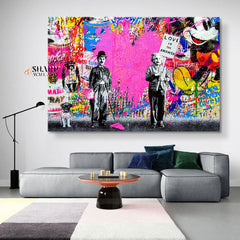 Banksy Charlie Chaplin And Albert Einstein Graffiti Wall Art Canvas - SharpWallArts