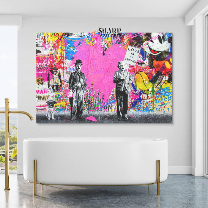 Banksy Charlie Chaplin And Albert Einstein Graffiti Wall Art Canvas - SharpWallArts