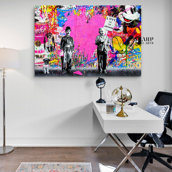Banksy Charlie Chaplin And Albert Einstein Graffiti Wall Art Canvas - SharpWallArts