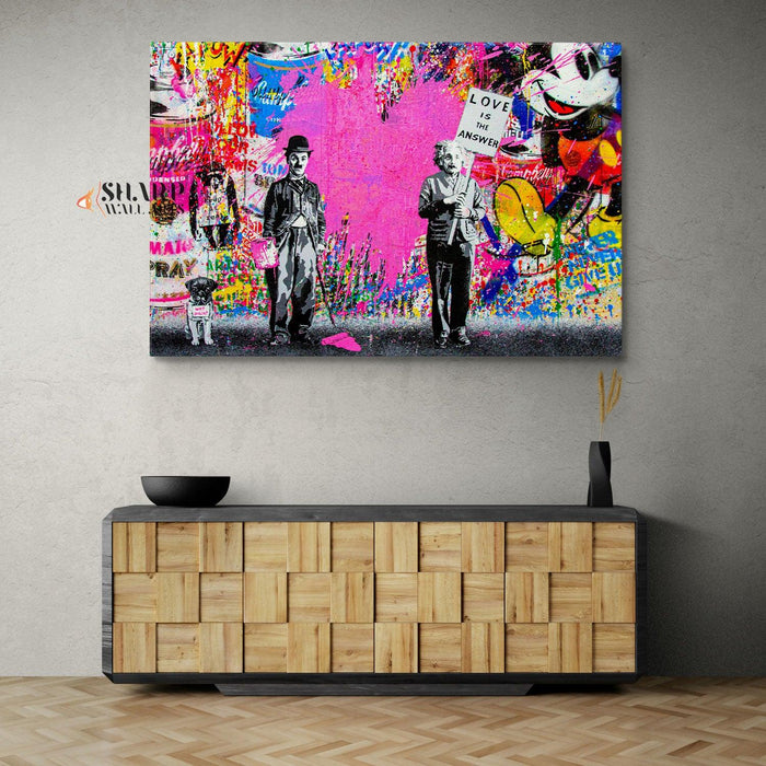 Banksy Charlie Chaplin And Albert Einstein Graffiti Wall Art Canvas - SharpWallArts