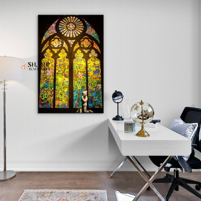 Banksy Church Boy Praying Canvas Wall Art - SharpWallArts