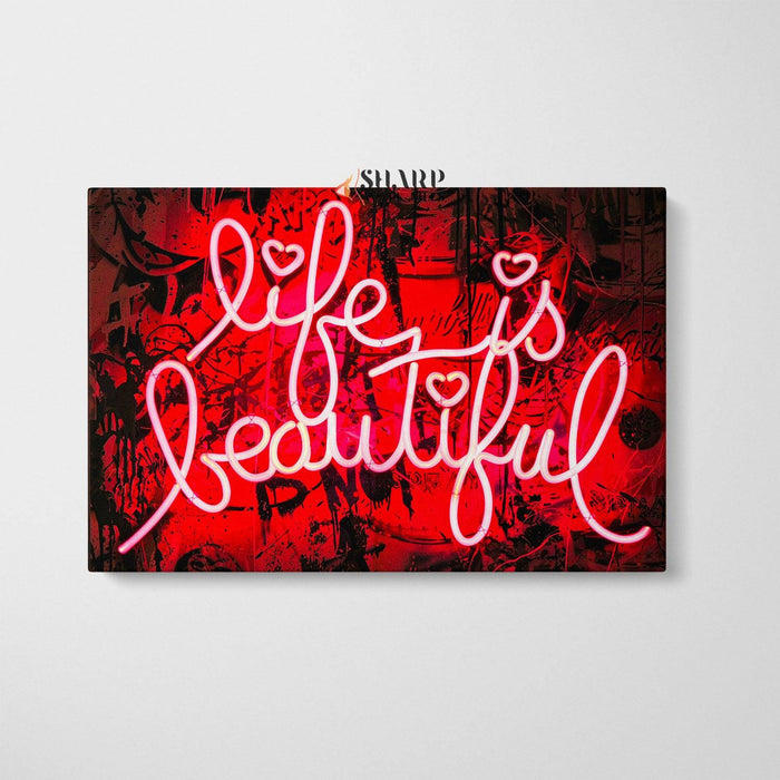 Banksy Life is Beautiful Neon Sign Canvas Wall Art - SharpWallArts