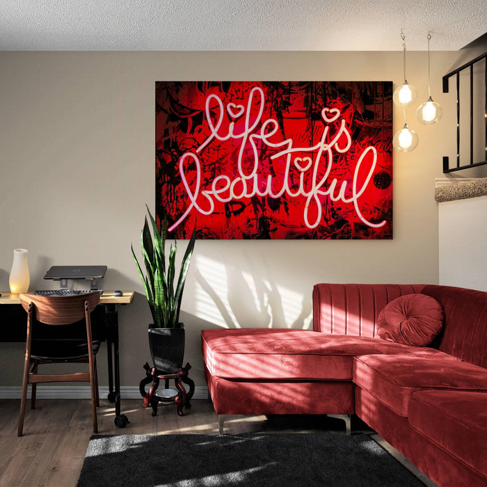 Banksy Life is Beautiful Neon Sign Canvas Wall Art - SharpWallArts