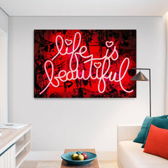 Banksy Life is Beautiful Neon Sign Canvas Wall Art - SharpWallArts