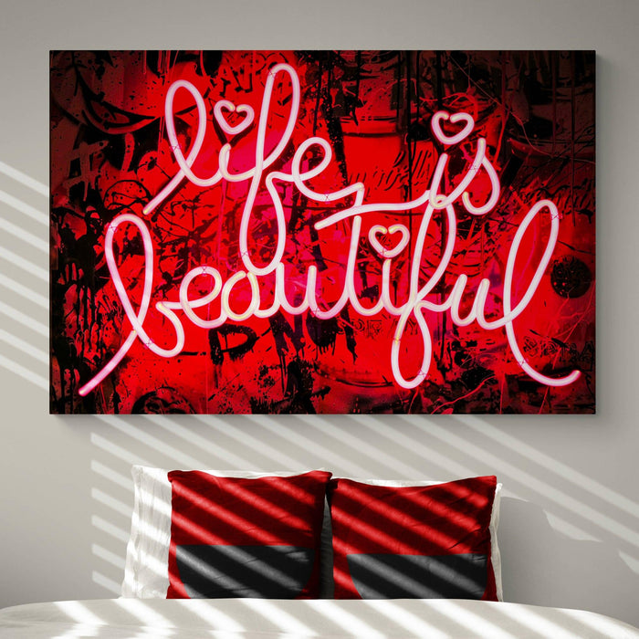 Banksy Life is Beautiful Neon Sign Canvas Wall Art - SharpWallArts