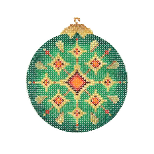 BB 2981 - Jeweled Christmas Ball - Green & Gold with Red Jewels