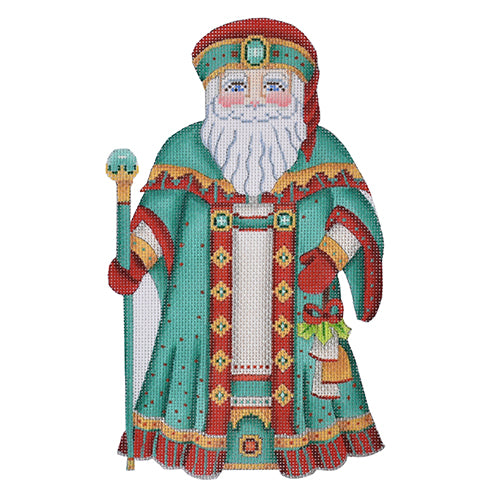 BB 6004 Large Santa - Aqua & Red Coat Holding Ornament
