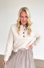Beige 1/2 Button Long Sleeve Sweater