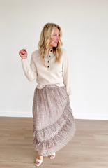 Beige 1/2 Button Long Sleeve Sweater