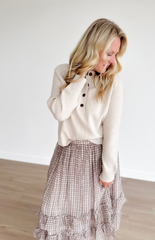 Beige 1/2 Button Long Sleeve Sweater