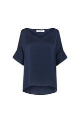 Bianca Short Sleeve Top Navy with V Neck