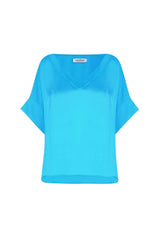 Bianca Short Sleeve Top Capri Blue with V Neck