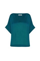 Bianca Short Sleeve Top Forest Green with V Neck