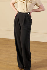 1940s Hepburn Pleated Trousers - Black