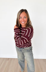 Burgundy Textured Knit Striped Sweater