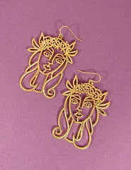 Picasso Face Earring, A Girl With Flower Crown Earring Drop