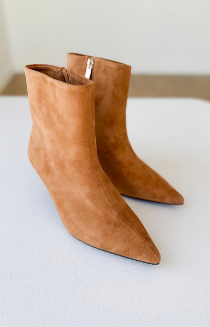 Camel Suede Pointed Toe Boots