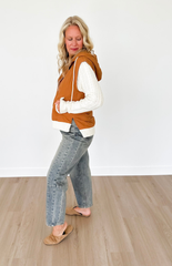 Camel Zip Up Vest with Sweater Sleeves