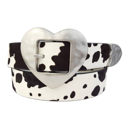 Vintage Love Heart Buckle w Cow Hair Leather Belt