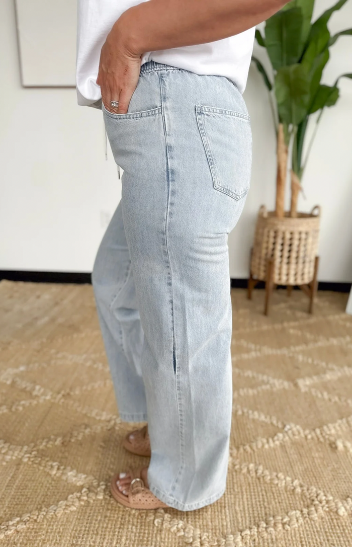 Chelsey Drawstring Wide Leg Denim Pants