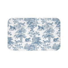 Chinoiserie Bath Mat Exotic Tiger Jungle Blue