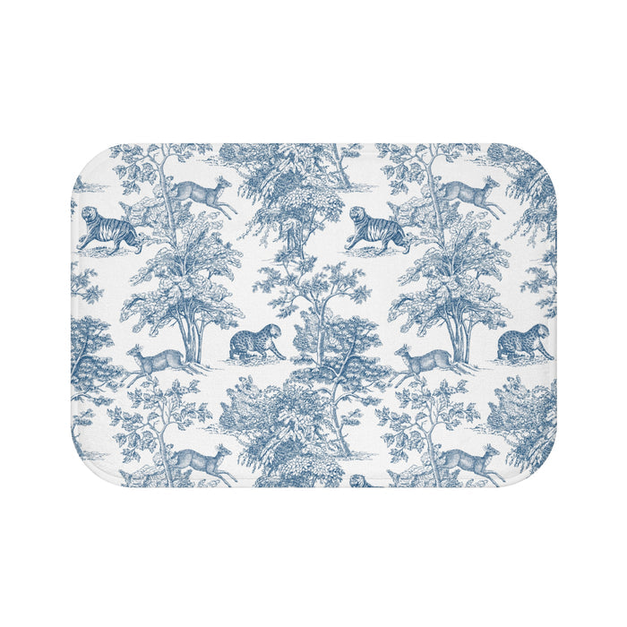 Chinoiserie Bath Mat Exotic Tiger Jungle Blue