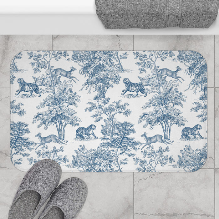 Chinoiserie Bath Mat Exotic Tiger Jungle Blue