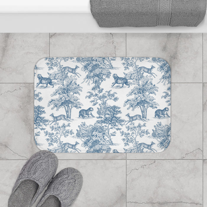 Chinoiserie Bath Mat Exotic Tiger Jungle Blue