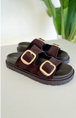 Chocolate Double Strap Suede Slide Sandal