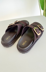 Chocolate Double Strap Suede Slide Sandal