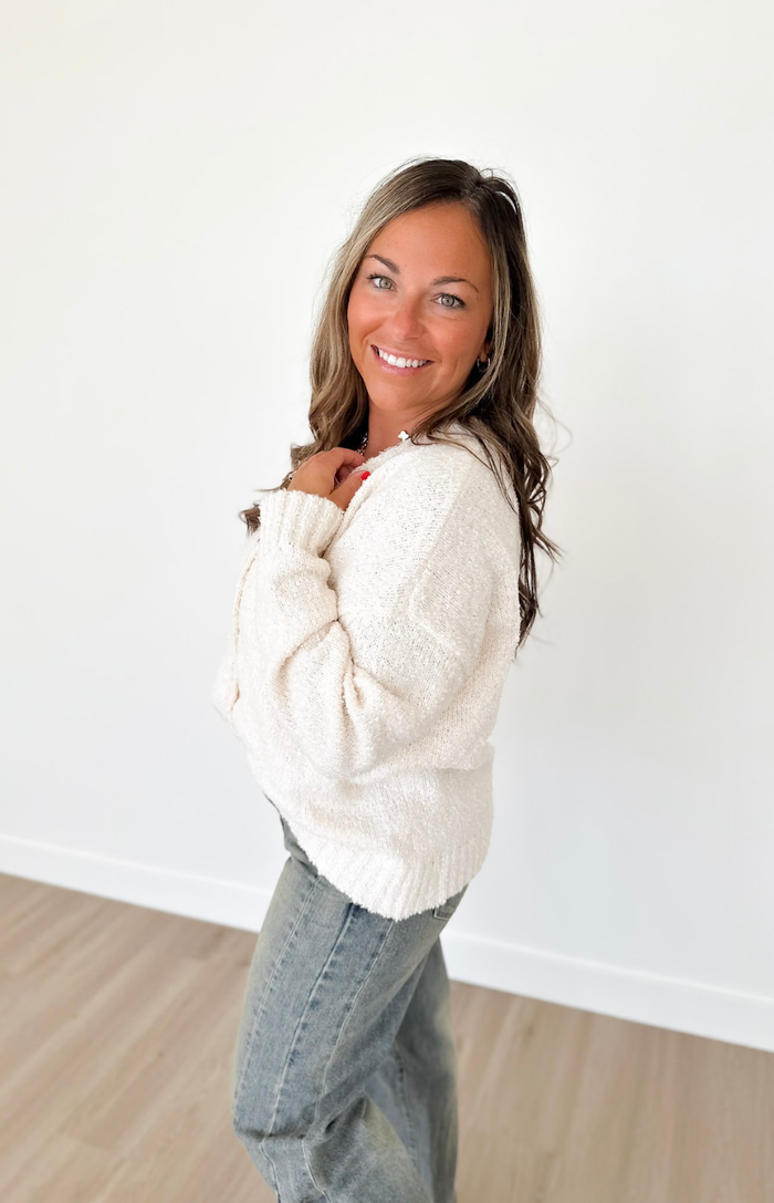 Cream Button Down V-Neck Cardigan