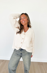 Cream Button Down V-Neck Cardigan