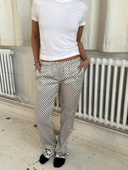 Lona low waist satin pants - Off-white/green