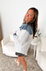Denim Mixed Sweater Button Shacket